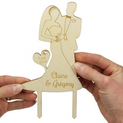 Cake Topper Personnalisé Prénoms Coeur Bois Naturel