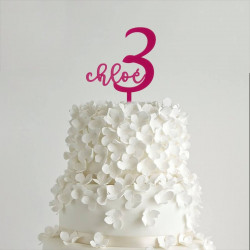 Cake topper anniversaire personnalisé avec chiffre 0-9 et prénom