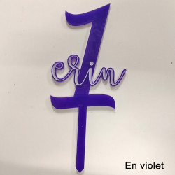 Cake topper anniversaire personnalisé avec chiffre 0-9 et prénom