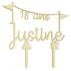 Cake topper prénom et âge anniversaire en bois, personnalisé - Fanion