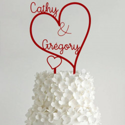 Cake topper mariage personnalisé acrylique - Prénoms Coeurs