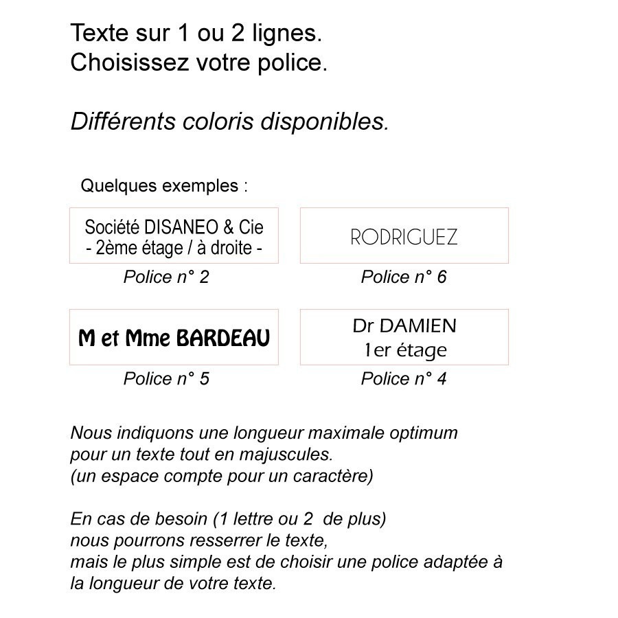 Plaque nom pour boîte aux lettres personnalisée  coloris au choix