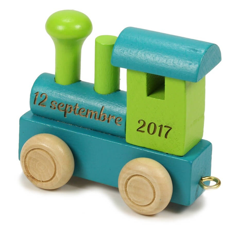 Locomotive pour train prénom en bois personnalisée - bleu vert