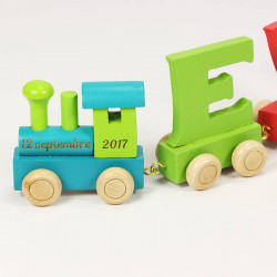 Locomotive pour train prénom en bois personnalisée - bleu vert