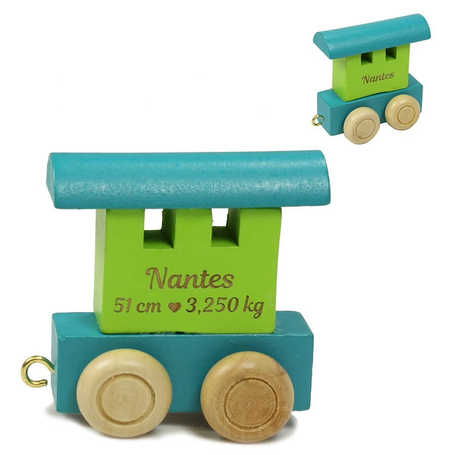 Wagon personnalisé pour train de lettres prénom - bleu vert Wagon personnalisé pour train de lettres prénom - bleu vert