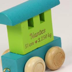 Wagon personnalisé pour train de lettres prénom - bleu vert