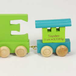 Wagon personnalisé pour train de lettres prénom - bleu vert