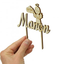 Cake topper personnalisable prénom baptême bois - Ange