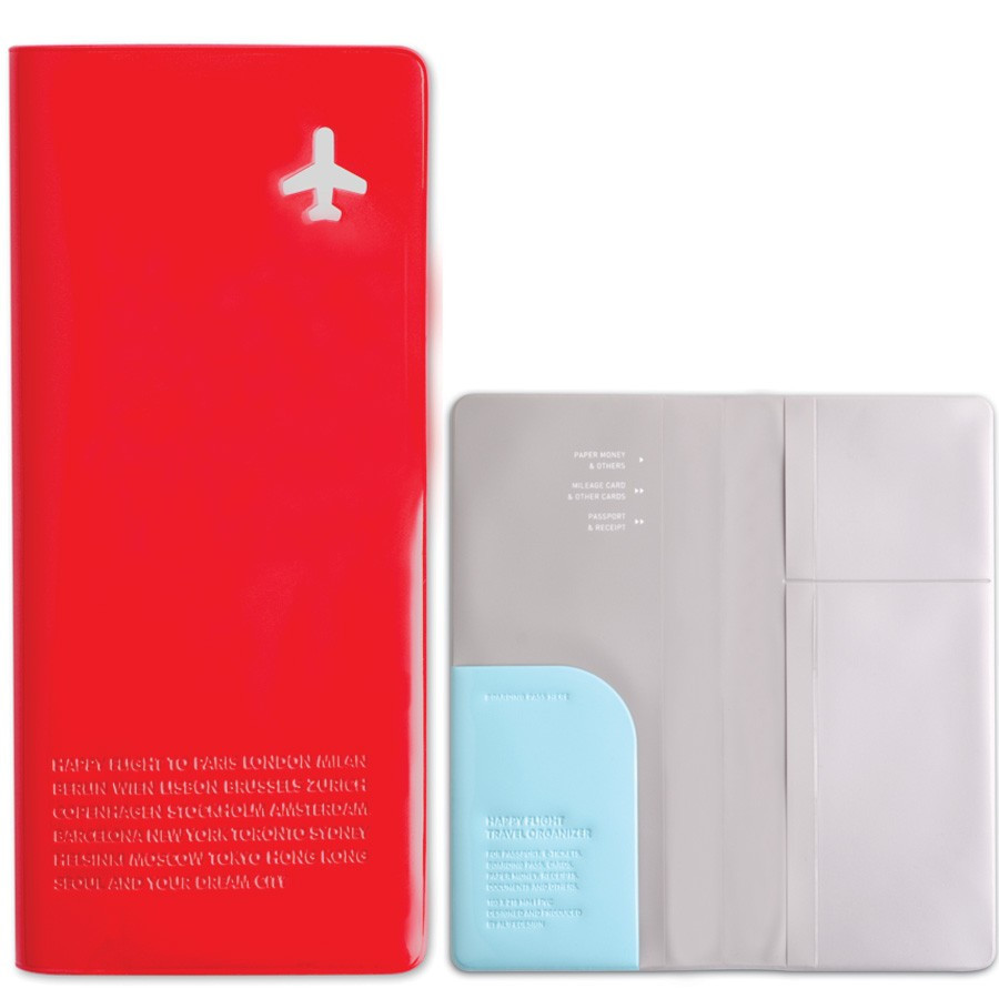 Pochette pour documents de voyage Happy flight - rouge