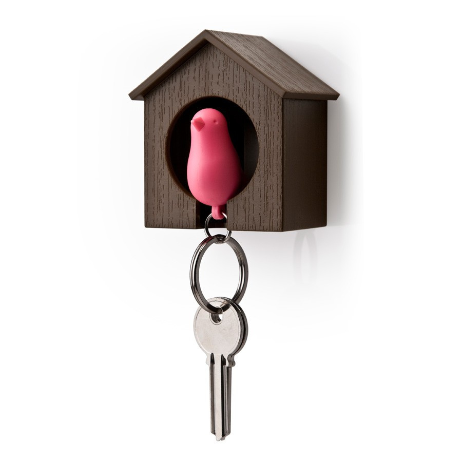 Range porte clés mural oiseau Sparrow Qualy marron-rose