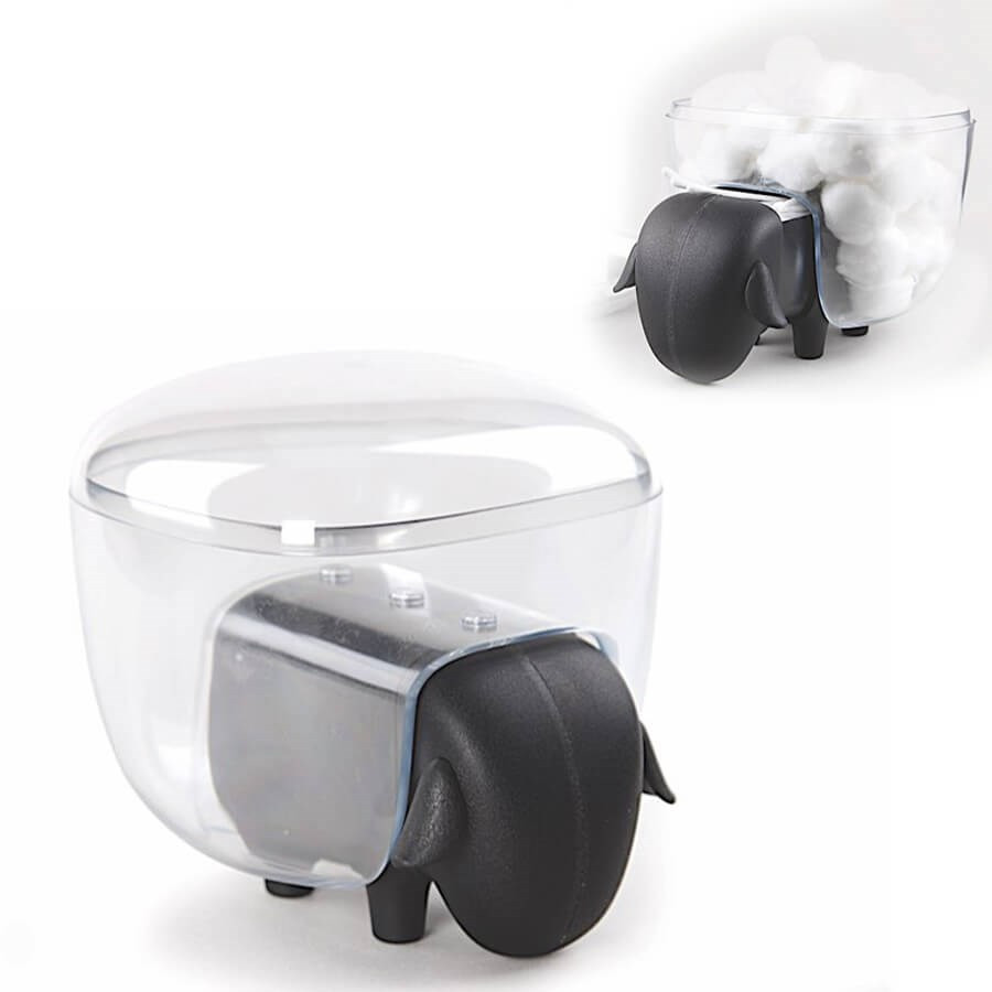 Boîte à coton Mouton Qualy Transparent et noir Boîte à coton Mouton Qualy Transparent et noir