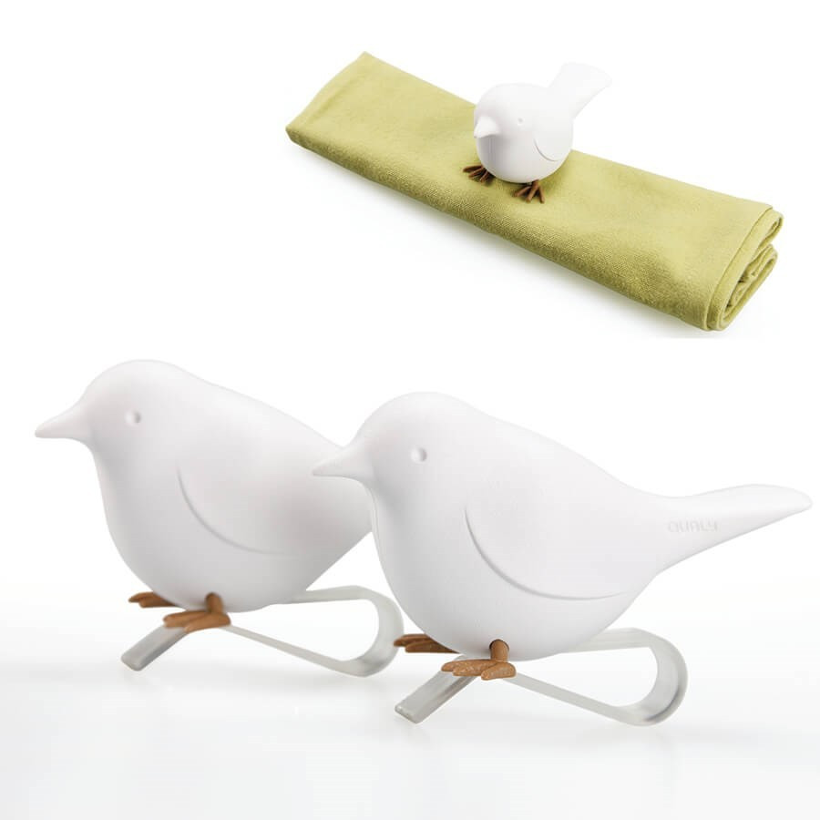 2 ronds de serviette Oiseau blanc Qualy