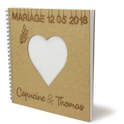 Livre d'or spirale mariage personnalisé carré coeur couverture kraft