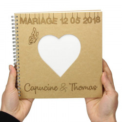 Livre d'or spirale mariage personnalisé carré coeur couverture kraft