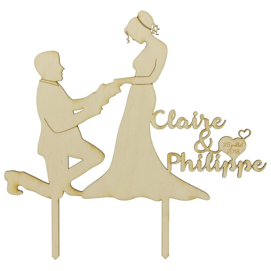 Cake topper mariage personnalisé en bois - couple glamour