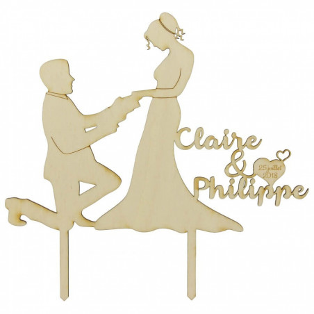 Cake topper mariage en bois à personnaliser - Couple coeur Cake topper mariage en bois à personnaliser - Couple coeur