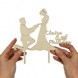 Cake topper mariage personnalisé en bois - couple glamour