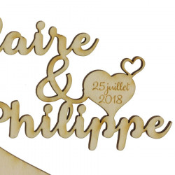 Cake topper mariage personnalisé en bois - couple glamour