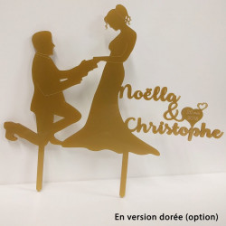 Cake topper mariage personnalisé en bois - couple glamour