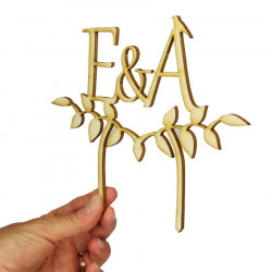 Cake topper mariage personnalisé en bois - initiales champêtre