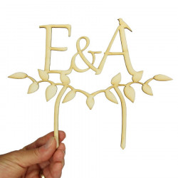 Cake topper mariage personnalisé en bois - initiales champêtre