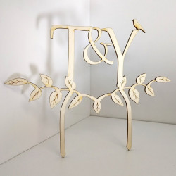 Cake topper mariage personnalisé en bois - initiales champêtre