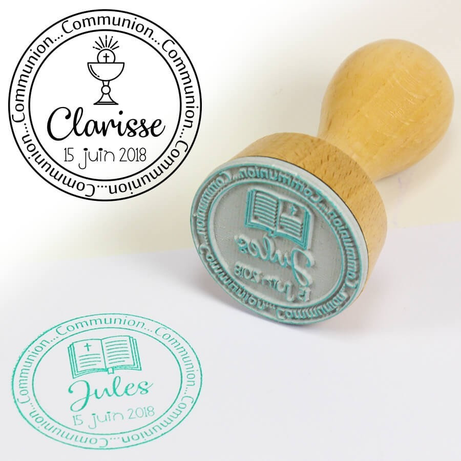 Tampon mariage champêtre à personnaliser rond 4 cm - made in France