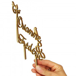 Cake topper mariage personnalisé en bois - prénoms arbre et oiseau