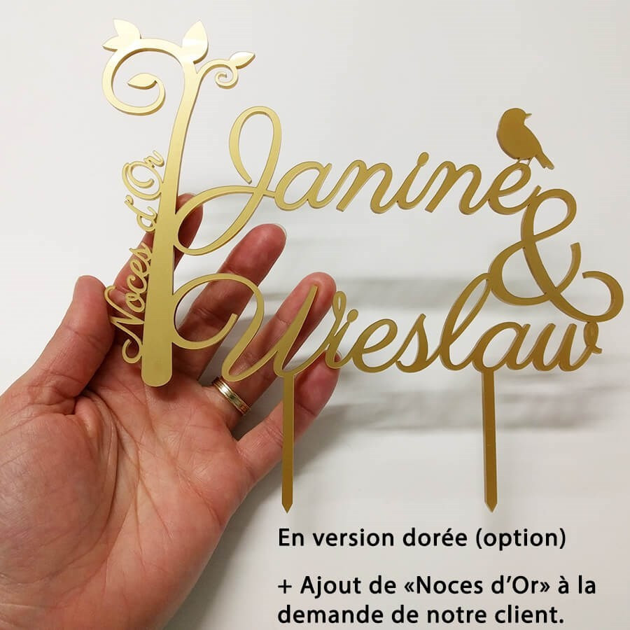 Topper De Gâteau Personnalisable Pour Mariage – En Acrylique Avec Prénom Des Mariés – Plusieurs Tailles (S 12cm, M 15cm, L 18cm) Et Coloris (or, Argent, Rose…)
