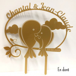 Cake topper personnalisé mariage en bois - couple d'oiseaux