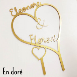 Cake topper mariage personnalisé acrylique - Prénoms Coeurs