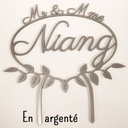 Cake topper mariage champêtre personnalisé en bois - Mr et Mme