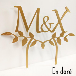 Cake topper mariage personnalisé en bois - initiales champêtre