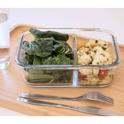 Boîte en verre 1300 ml à double compartiment