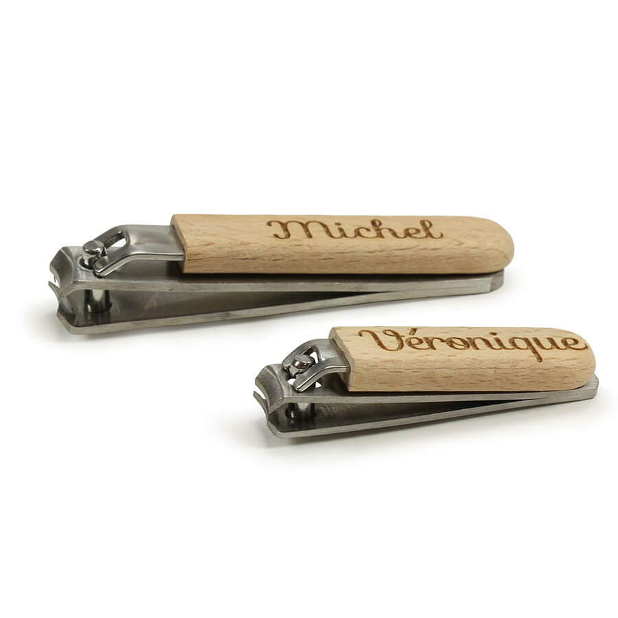 Set de 2 coupe ongles personnalisés en bois