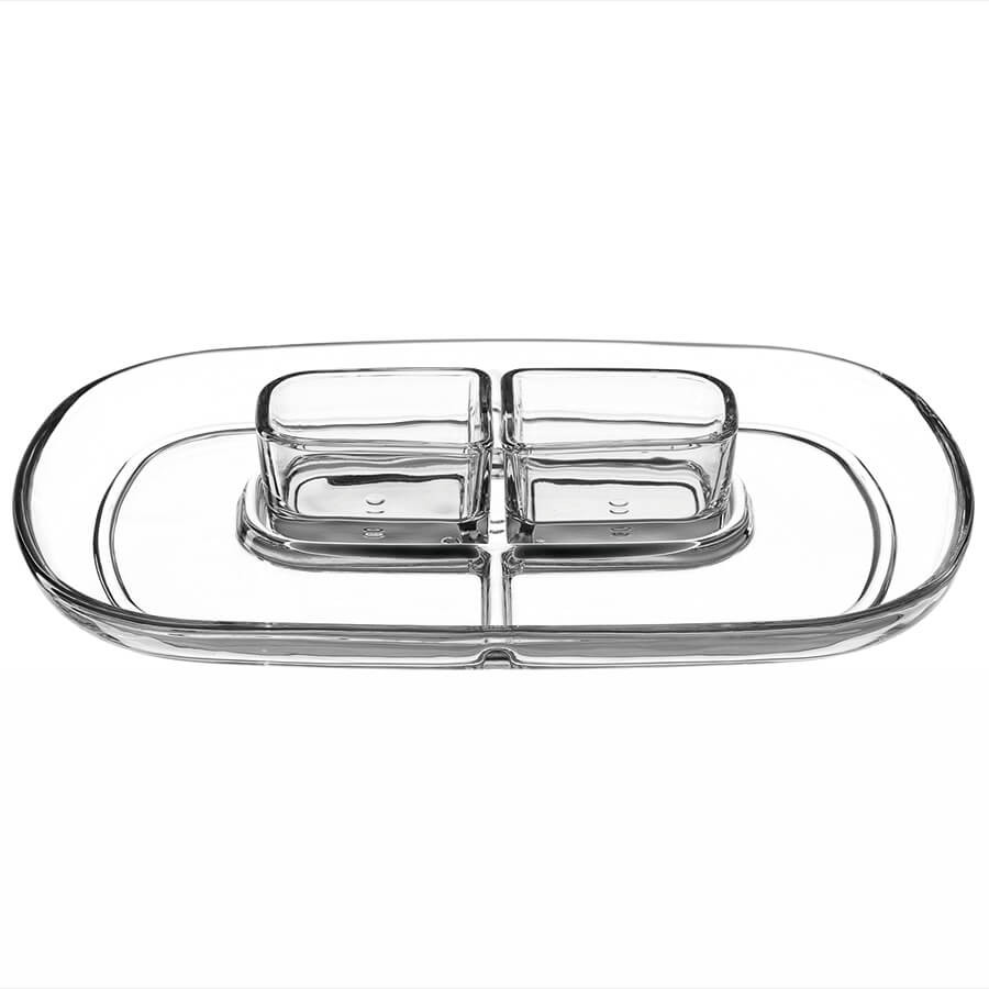 Plat apéritif à compartiments en verre Montana Plat apéritif à compartiments en verre Montana