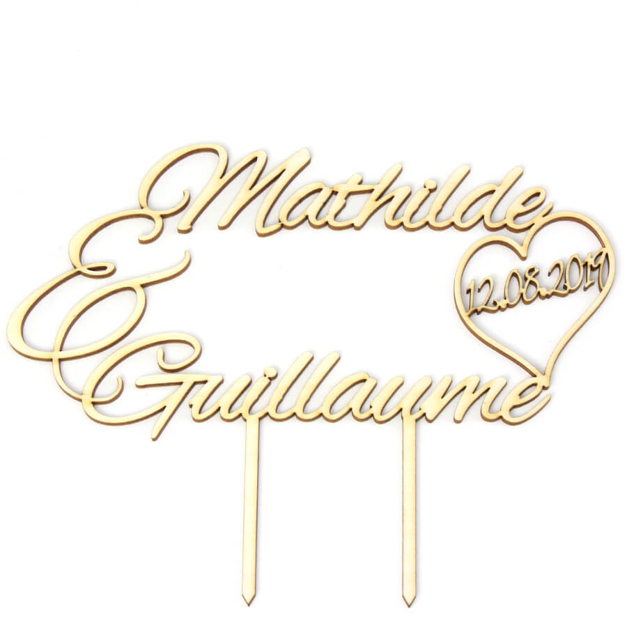Topper De Gâteau Personnalisé Pour Mariage - Acrylique Avec Prénoms - Tailles S/M/L, Couleurs Doré, Argenté, Rose...
