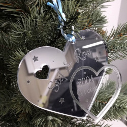 Boule de Noël Coeur prénoms couple à personnaliser