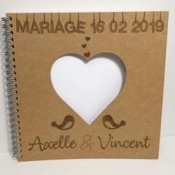 Livre d'or spirale mariage personnalisé carré coeur couverture kraft