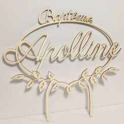 Cake topper prénom baptême champêtre personnalisable en bois