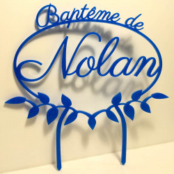 Cake topper prénom baptême champêtre personnalisable en bois