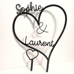 Cake topper mariage personnalisé acrylique - Prénoms Coeurs