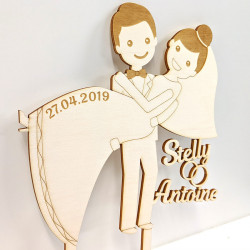 Cake topper mariage personnalisé en bois - couple rigolo