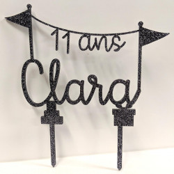 Cake topper prénom et âge anniversaire en bois personnalisé - Fanions