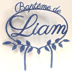 Cake topper prénom baptême champêtre personnalisable en bois