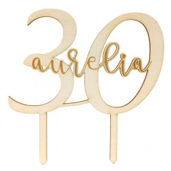 Cake topper anniversaire personnalisé en bois avec âge et prénom