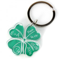 Porte-Clefs Argent TREFLE A 4 FEUILLES, PORTE-CLES ARGENT MASSIF