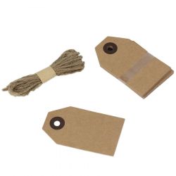 20 étiquettes kraft 75x45 mm avec ficelle jute