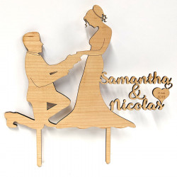 Cake topper mariage personnalisé en bois - couple glamour