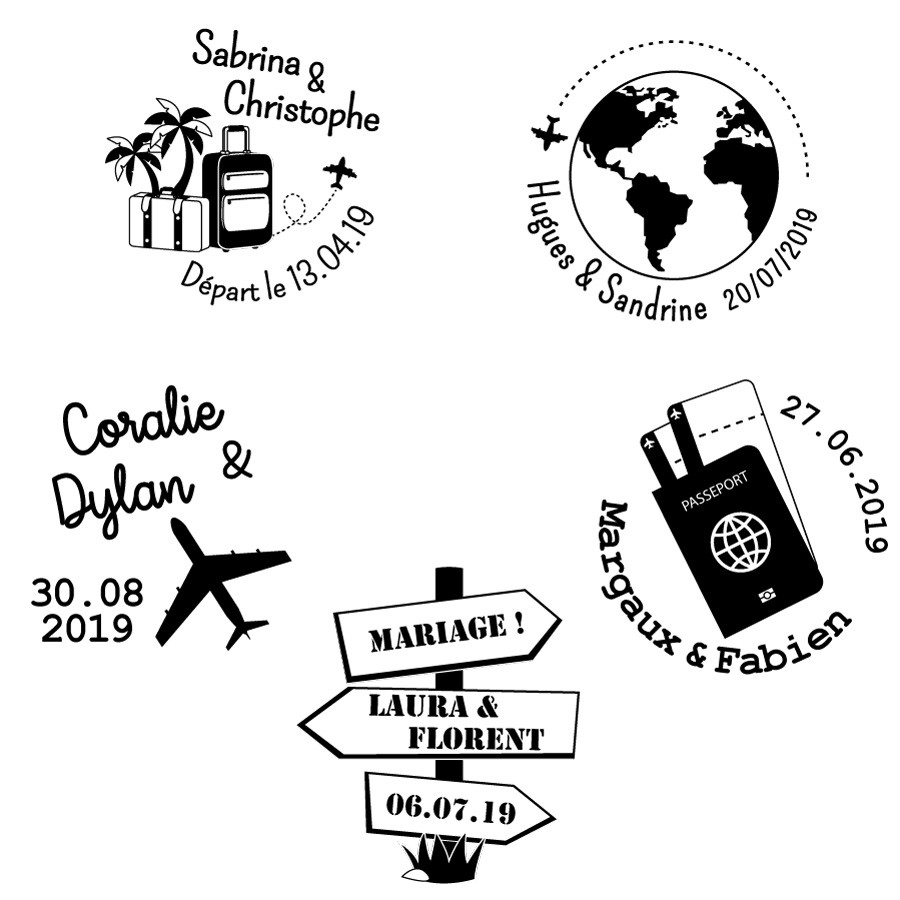 Tampon Personnalisé Mariage Voyage